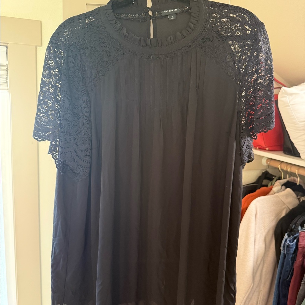 Torrid Black Lace Sleeve Blouse